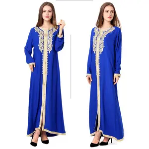 Women's Modest Islamic Elegant Embroidered Lace Dress, Viscose-Cotton Fabric for Ladies