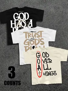3-Pack "God Over All" Christian Slogan Graphic T-Shirts | Faith Streetwear Casual Tees Set