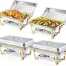 8-Quart Stainless Steel Rectangular Chafing Dishes (4/2 Pack) - Thermal Casserole Dish Buffet Warmers with Lids, Gold/Silver Handle Trays, Foldable Frame, Easy Quick Setup, Warmth & Coldness Control for Corporate Event, Restaurant Use, Hot Water Heating