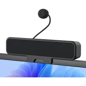 Speakers with Microphone for Desktop PC, USB  Speakers with Clip, Wired Laptop Sound Bar, Stereo & Bass, PC Speaker w/Mic for Meeting/Gaming/Online Learning, Easily Clamps to