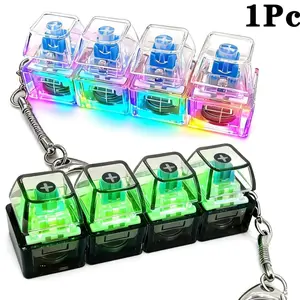 Glowing Keyboard Stress Relief Keychain, Four-In-One Pressure Release Button, Smart Gift, Transparent Design, Perfect for Relaxation, Multi Function Keychain, Fidget Keychain