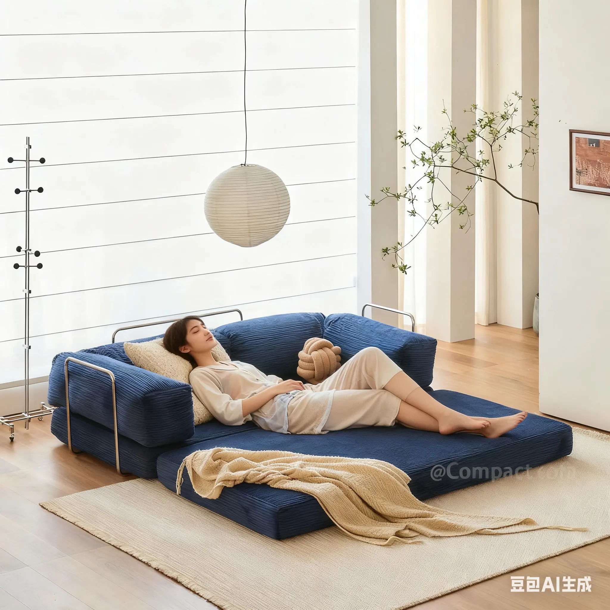 Compact Sofa - Affordable Boneless Cloud Sectional Couch Ultra-Comfy Corduroy Fabric High-Density Sponge Multi-Functional Futon Couch for Living Room Guest Bed or Nursery Fits Any Space Lounging Area Adjustable Armrests Ergonomic Neck Support sleeper sofa