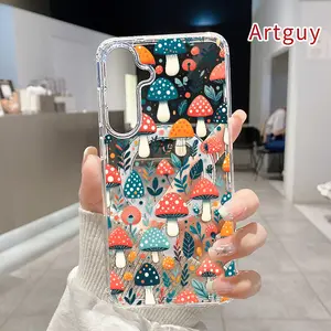 Magnetic Soft Case for  Samsung Galaxy S23 Ultra S24 Plus FE S25 S22+ Mushroom Fantasy Tapestry Pattern Anti-Yellowing Shockproof ultra-thin Silicone Crystal Transparent Acrylic Large Hole Cover Supports Wireless Charging