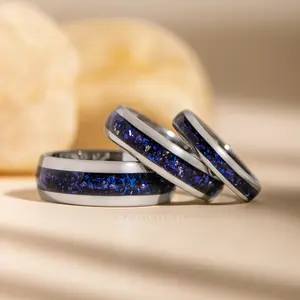 Matching Silver Tungsten Rings with Blue Lab Sapphire - 4MM, 6MM, 8MM