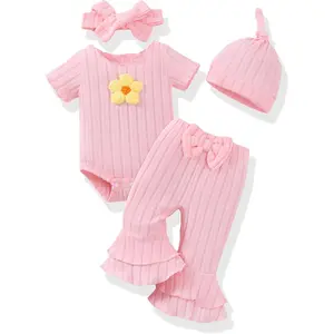 Preemie Newborn Baby Girl Clothes Infant Short Sleeve Romper Summer Outfits Gifts for Girls Bell Bottoms Pants Set