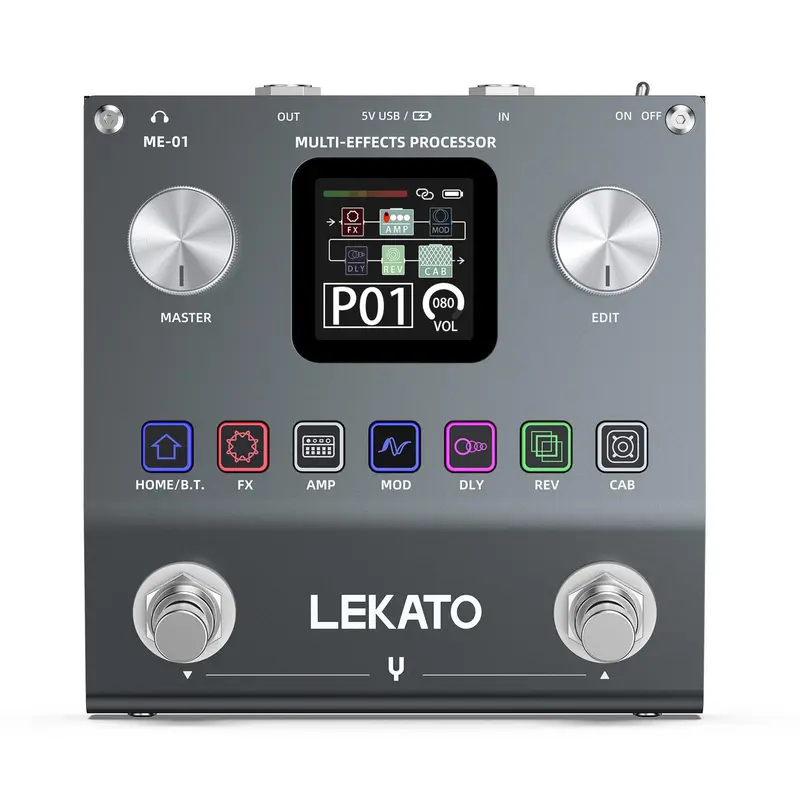 LEKATO Multi Effects Electric Guitar Bass Pedal,Amplifier Modeler Pocket Rechargeable with 6 Effects Modules, 80 Editable Presets, 20 IRs BT Audio Headphone Output Preamp