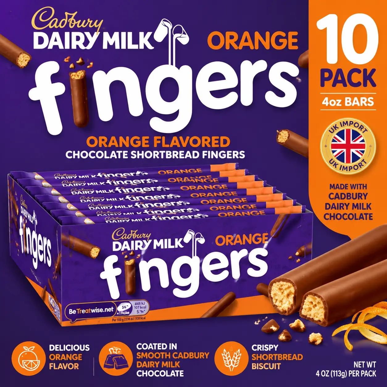 Cadbury UK Import Orange Chocolate Shortbread Fingers 4 oz 10 Pack  Crispy Shortbread Cookies with Chocolate Coating | Premium British Snack