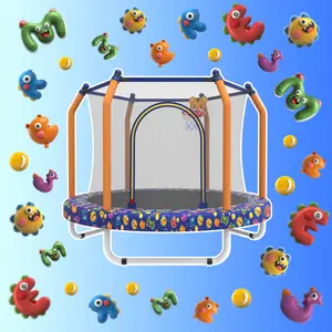 MERSCO Mini Round Trampoline For Kids 55" Indoor Outdoor Toddler Trampoline with Enclosure Net Basketball Hoop & Ball Deep Blue Sports Equipment Playground Accessory Fun Game