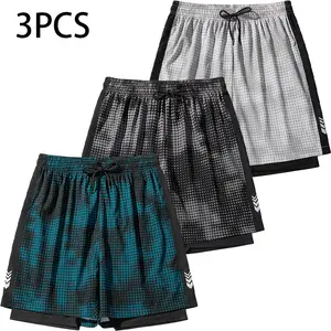 3-Pack Men's Athletic Shorts with Checkerboard & Plaid Print Mesh Side Stripe Casual Baggy Shorts Elastic Drawstring Waist Lightweight Breathable Quick Dry Sports Joggers for Summer Streetwear Daily Wear Menswear Gym