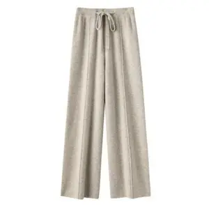 Women's Wool Knitted Wide Leg Pants Autumn Winter Basic Soft Warm Cashmere Knit Trousers Casual Simple Style Korean