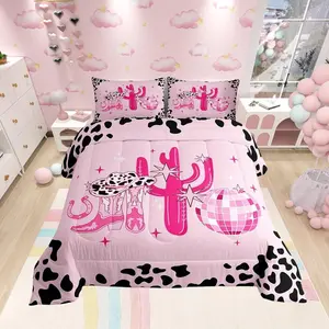 Western Cowboy Comforter Set,Cowgirl Bedding Set for Kids Girls Women,Adults Pink and Black Comforter,Farm Life Quilted Duvet Set
