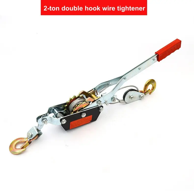 2 T Galvanized Steel Ratchet Cable Puller - Heavy-Duty Self-Locking Wire Rope Tensioner with Dual Forged Hooks, Labor-Saving Hand Winch for Construction, Fence Wiring