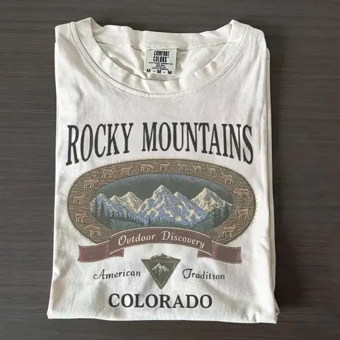 Comfort Colors Vintage Rocky Mountains Colorado T-Shirt, Outdoor Discovery Graphic Tee, 90s Mountain Hiking Shirt, Nature Top Womenswear Cotton