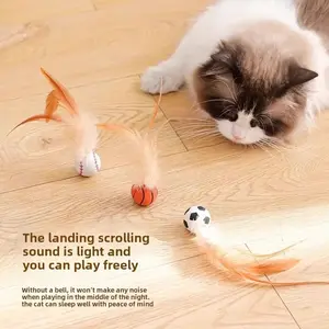 New Rubber Elastic Ball with Feathers Interactive Cat Toy for Chasing Biting Play Fun as Soccer Football Basketball Baseball Ball Pet Supplies