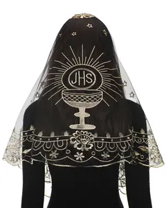 Bozidol Catholic Jesus Colored Camellia Veil - Holy Grail Jesus Colorful Camellia Embroidery Church Baptism Lady's Veil