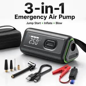 3-in-1 Portable Car Battery 1000A Portable Car Jump Starter with  120PSI Air Compressor, 10000mAh 12V Ultra Safe Lithium Jump Box Battery Pack Power Bank with Fast Charge LED Light for Cars Trucks SUVs RVs Roadside Emergency Winter Driving