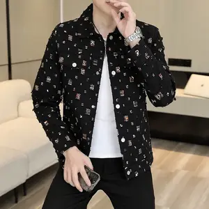 Fashion Patchwork Men's Casual Jacket Spring Autumn ripped jacket Men Lapel Slim Jackets Single Breasted Tops Menswear Asian
