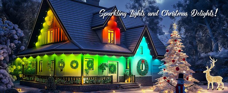 Permanent Outdoor Lights Waterproof IP65, 100Ft Smart RGB 72 LED Eaves Lights APP Control DIY Scene Modes for Christmas Decorations,House, Outdoor, Garden Decor, Work with Alexa, Google Assistant