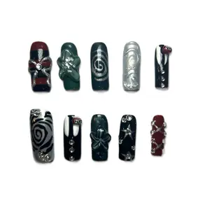 AriesFairyNailzz Pierce The Veil Handmade Square Shape Press On Nails with Unique Designs and Patterns