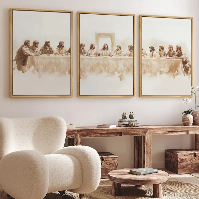 Canvas Print Wall Art Set of 3 Jesus The Last Supper Art Poster Minimalist Modern Vintage Jesus Christian Farmhouse Wall Art Decor EDecor Center