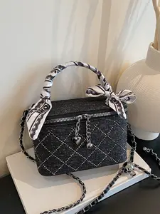 Elegant Fashion Scarf-Decorated Small Square Bag, Versatile Crossbody & Shoulder Bag, Perfect for Work and Daily Use