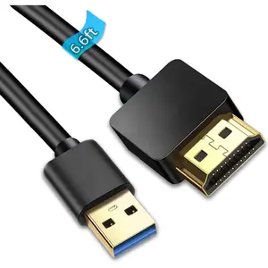 6.6FT USB to HDMI Adapter Cable, USB 3.0 to HDMI Male 1080P HD Monitor Display Audio Video Converter Cable Cord Supports Windows 7/8/8.1/10