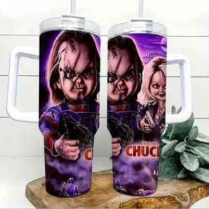 [Father's Day Gift] Bride of Chucky Horror Movie 40oz Tumbler with Handle and Straw 304 Stainless Steel Insulated Travel Mug Leakproof Coffee Water Cup Keeps Cold up to 24 Hours and Hot up to 12 Hours Large Capacity Cup for Men Gym Car Office