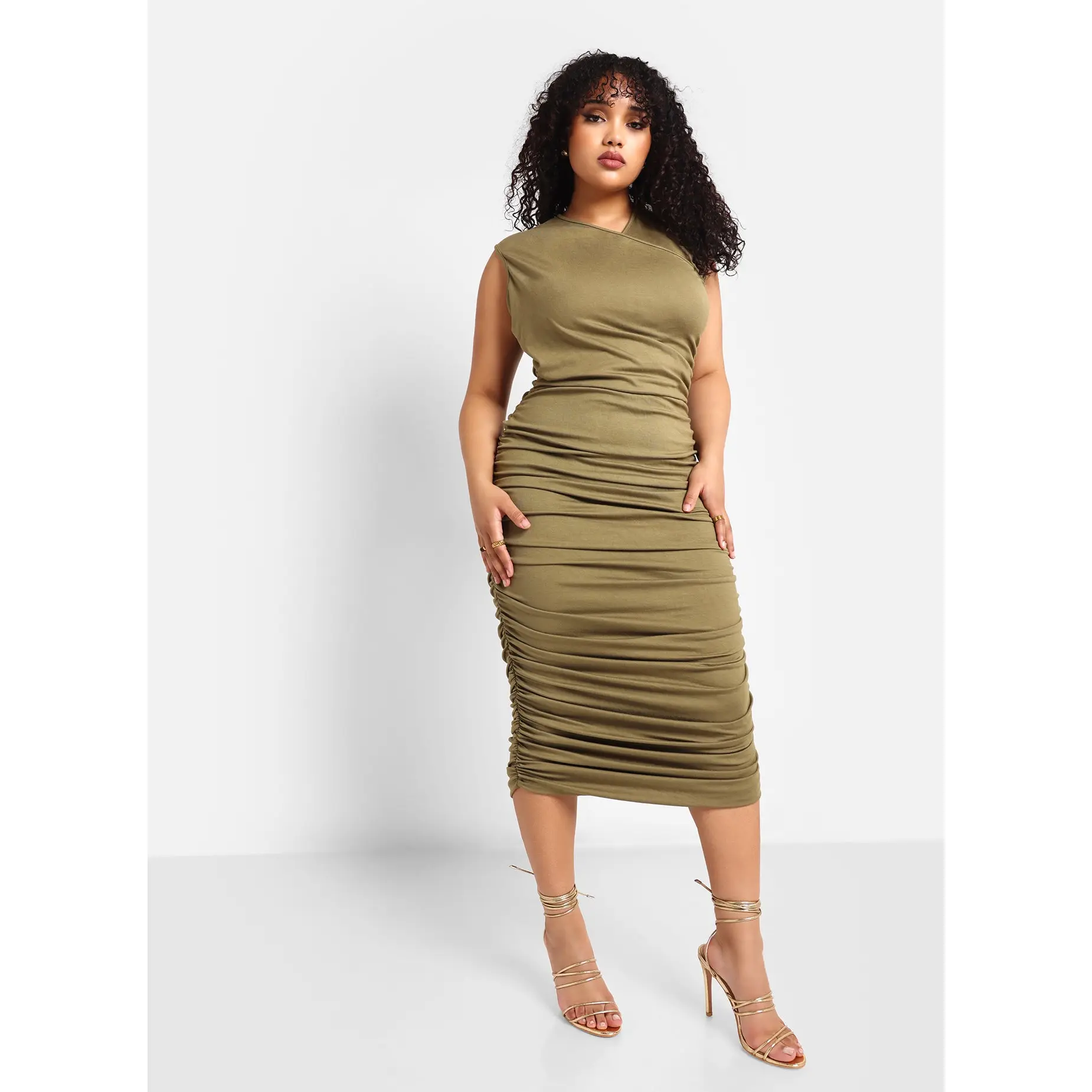 Cayla Ruched Maxi Bodycon Dress - Olive - TikTok Shop
