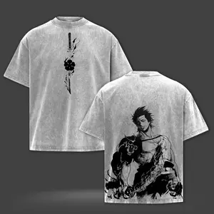 Yami Sukehiro Black Clover Anime Vintage Washed Oversize Heavyweight Cotton Graphic T-Shirt Tee Black Bulls Captain Streetwear Back Print Edition
