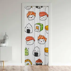 Sushi 30%-50% Blackout Door Curtain,Kawaii Japanese Food Curtain,Cute Room Divider Curtain Cover,Insulated Closet Curtain for Bedroom Door