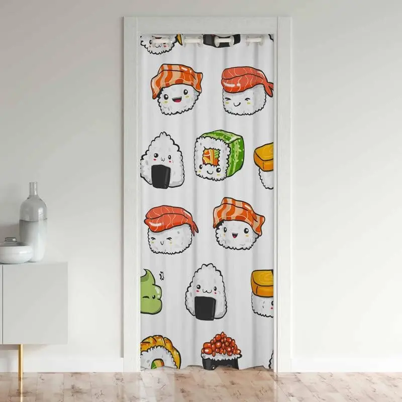 Feelyou Velvet Fabric Curtain Panels - 30%-50% Anti Light Home Decoration Window Curtains, Kawaii Japanese Sushi-Themed Grommet Thermal Insulated Single Panel Bedroom Room Divider, Home Decoration Curtain