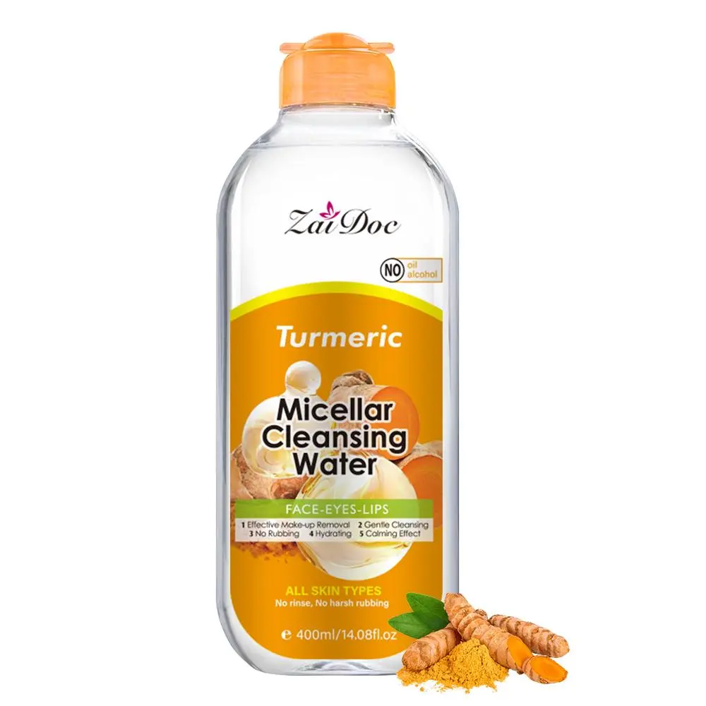 Turmeric Micellar Cleansing Water 400ml Gentle Non-Irritating Makeup Remover for Sensitive Skin All Skin Types Microfoaming Non-Allergenic Mild Washable