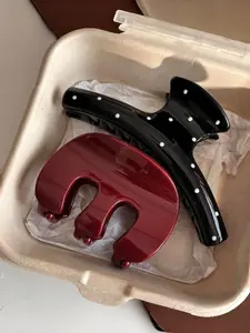 2pcs Unique M-Shape Hair Claw Set Polka Dot Pattern, Casual All Seasons Hair Accessories, Versatile Use Shark Clip Headwear