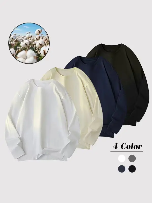 Men's 3-Pack Loose Crew Neck Long Sleeve Tees - 100% Cotton! Warm Soft Breathable, Perfect for Spring Fall Casual & Layered Outfits Comfy Menswear