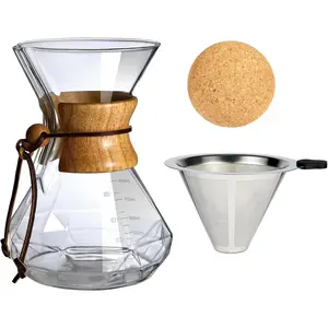 27oz/800ml Pour Over Coffee Maker Set With Wood Sleeve Coffee Dripper With Cork Stopper