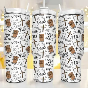 Jesus Faith Trust 40oz Tumbler, Christian Pattern Insulated Mug, Bible Study Gift, Stainless Steel Coffee Tumbler, Religious Holiday Gift, Aesthetic Faith Cup, Double Wall Vacuum Insulated Travel Mug