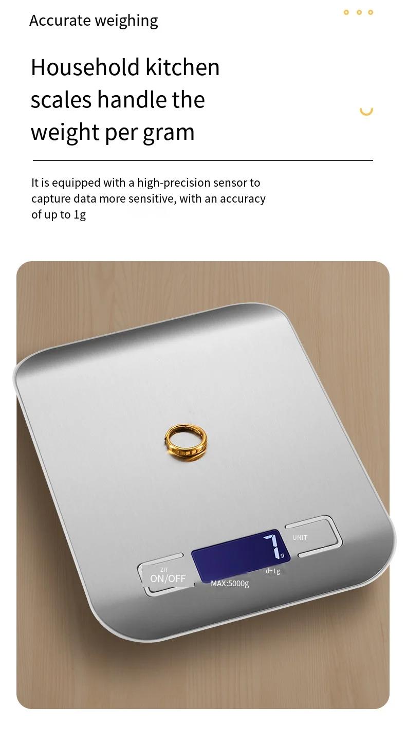 5kg/1g Multifunction Electric Digital Kitchen Food Scale LCD Display, High Precise Waterproff Measuring Scale Stainless Steel