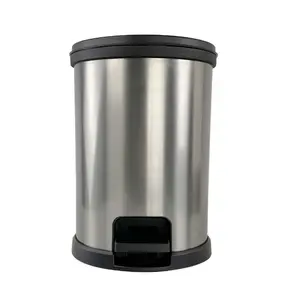 Mainstays 1.5 Gallon Trash Can, Plastic Round Step Bathroom Trash Can, Silver
