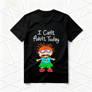 Unisex Short-Sleeve T-Shirt  I Can't Adult Today Rugrats Shirt American Retro Black Casual Streetwear 90s Nostalgic Character Meme Enthusiast Tee Graphic Crewneck