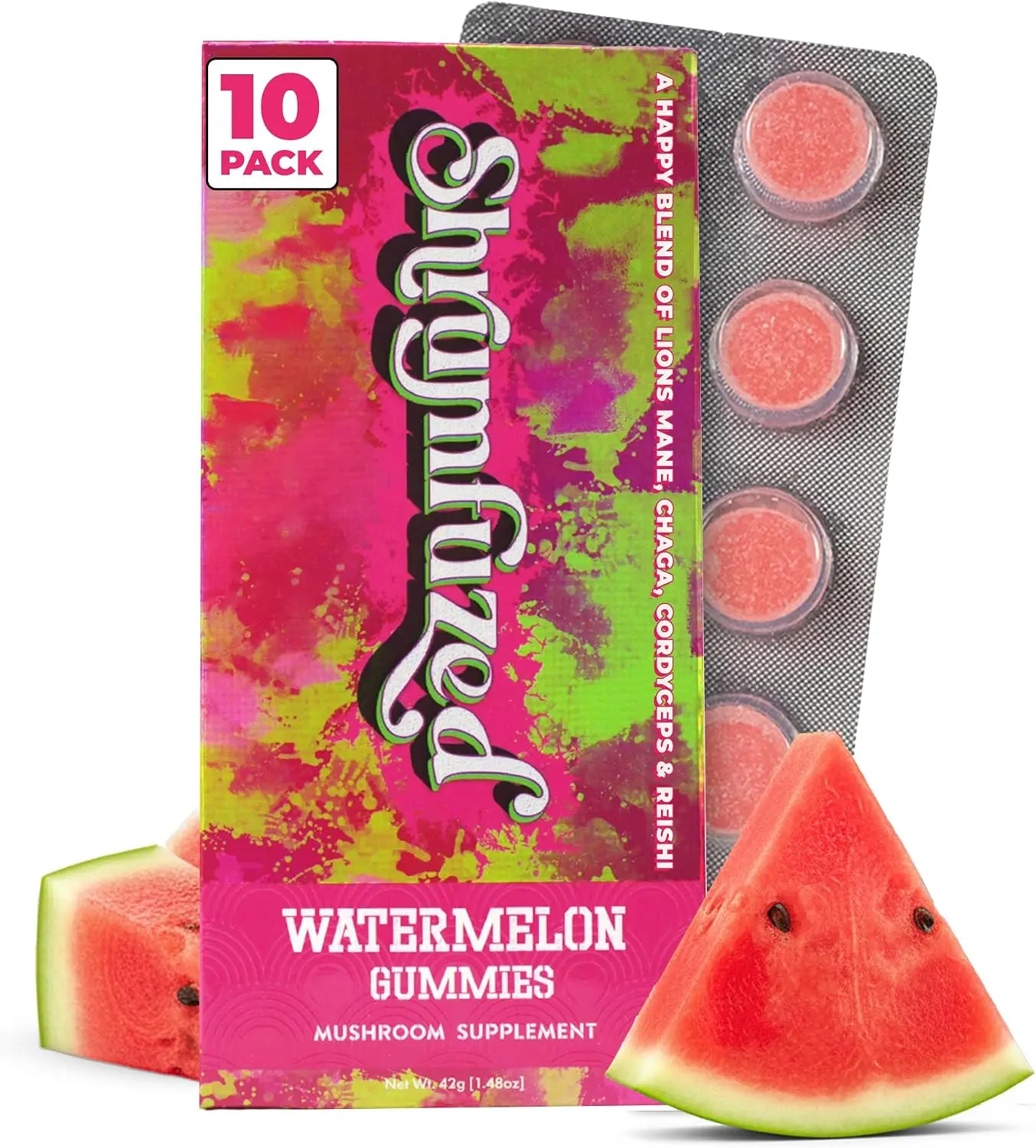 Mushroom Gummies, Watermelon (10 Count) | Nootropic Mushroom Supplement with Lion's Mane, Reishi, Cordyceps & Chaga