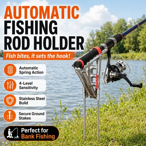 BEASTENERGY 1PK Durable Auto Fishing Rod Holder - Stainless Steel Ground Bank Stand, Portable Tool, Foldable Auto Hook Setter, 4-Level Customizable Sensitivity, Adjustable Hands-Free Gear for Ground Fishing, Great Gift for Enthusiasts,toolupgrade