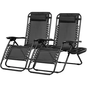 Set of 2 Portable Zero Gravity Outdoor Recliner Chairs with Folding Frame, Black