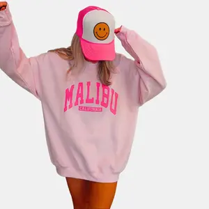 Malibu Sweatshirt Pink Crewneck Preppy California Beach Trendy Oversized Long Sleeve Casual Womenswear Soft Light Pink Hoodie Vacation