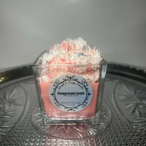 Pomegranate Sweet Scented Candles 12oz Square Hand Poured with 100% Organic Soy Wax Natural Fragrance for Home Decor & Perfume