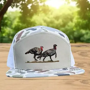 Wild Turkey Embroidered Trucker Hat – Camo 7-Panel Snapback Hunting Cap with Game Bird Design
