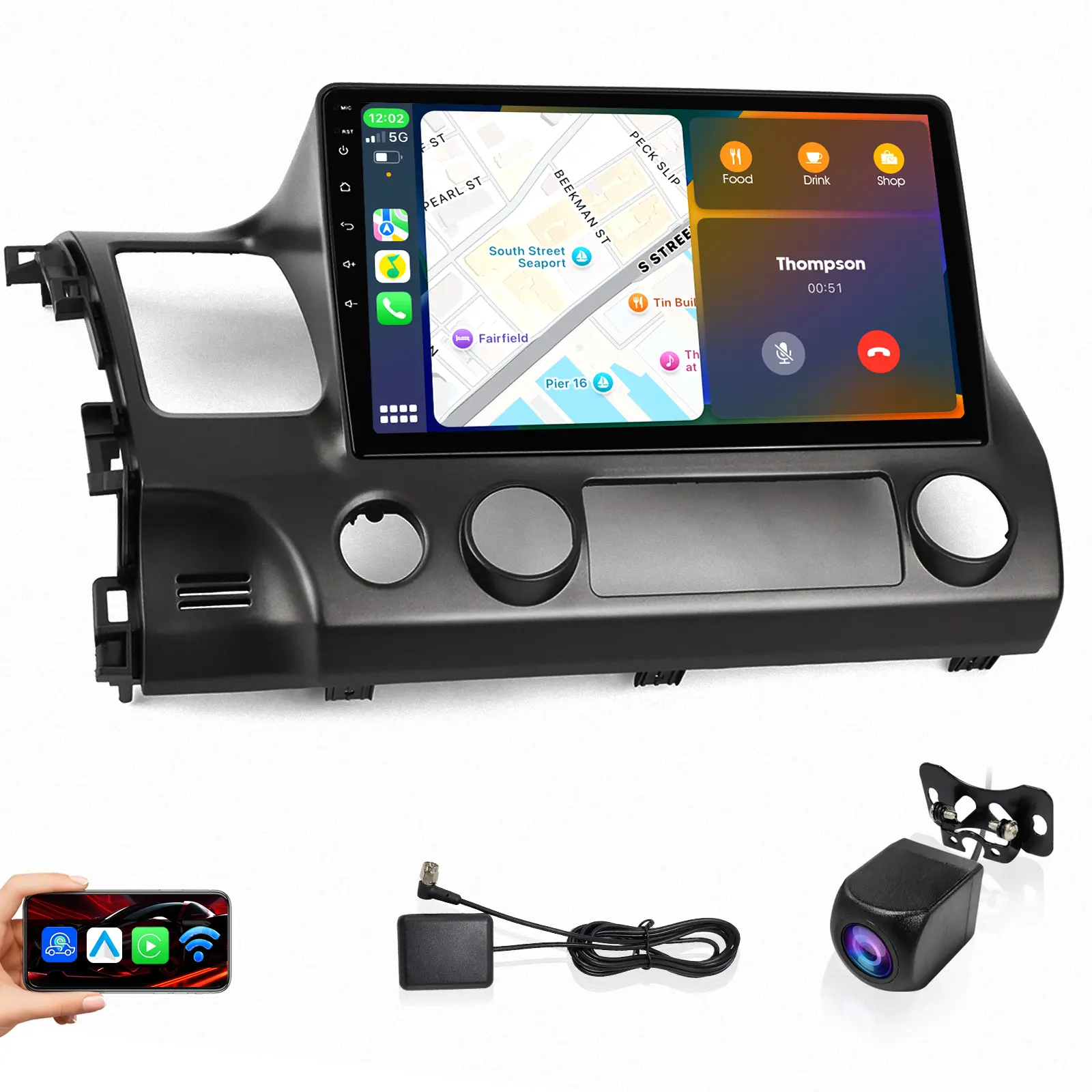 Haudio Honda Civic 2006-2011 Car Stereo with 10.1" HD Touchscreen, Wireless CarPlay/Android Auto, DSP Sound System, 2+64GB, 1080P AHD Backup Camera, FM/AM Radio, Split Screen & WiFi