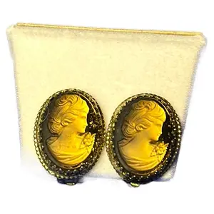 Whiting & Davis Iridescent Cameo Earrings - Vintage Style with Elegant Design