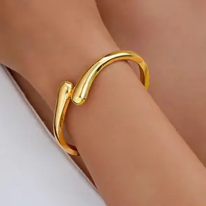 Adjustable Teardrop Bangle Open Cuff Bracelet Women Girls Gold Silver Jewelry