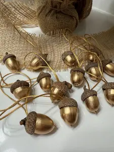 Gold Gilded Acorn Christmas Ornaments, Set of 15