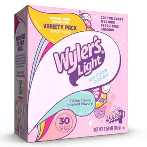 Wyler's Light Singles to Go Powder Packets, Water Drink Mix, Variety Pack, Watertok Fun Flavors, Cotton Candy, Mermaid, Peach Ring, Unicorn, Sugar & Caffeine Free, On-The-Go, 30 Sticks (Pack - 1) Beverage Sweet